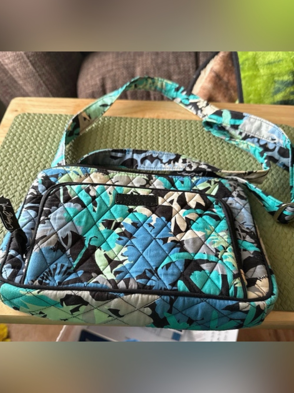 Vera Bradley Quilted Crossbody in Teal and Black Multi